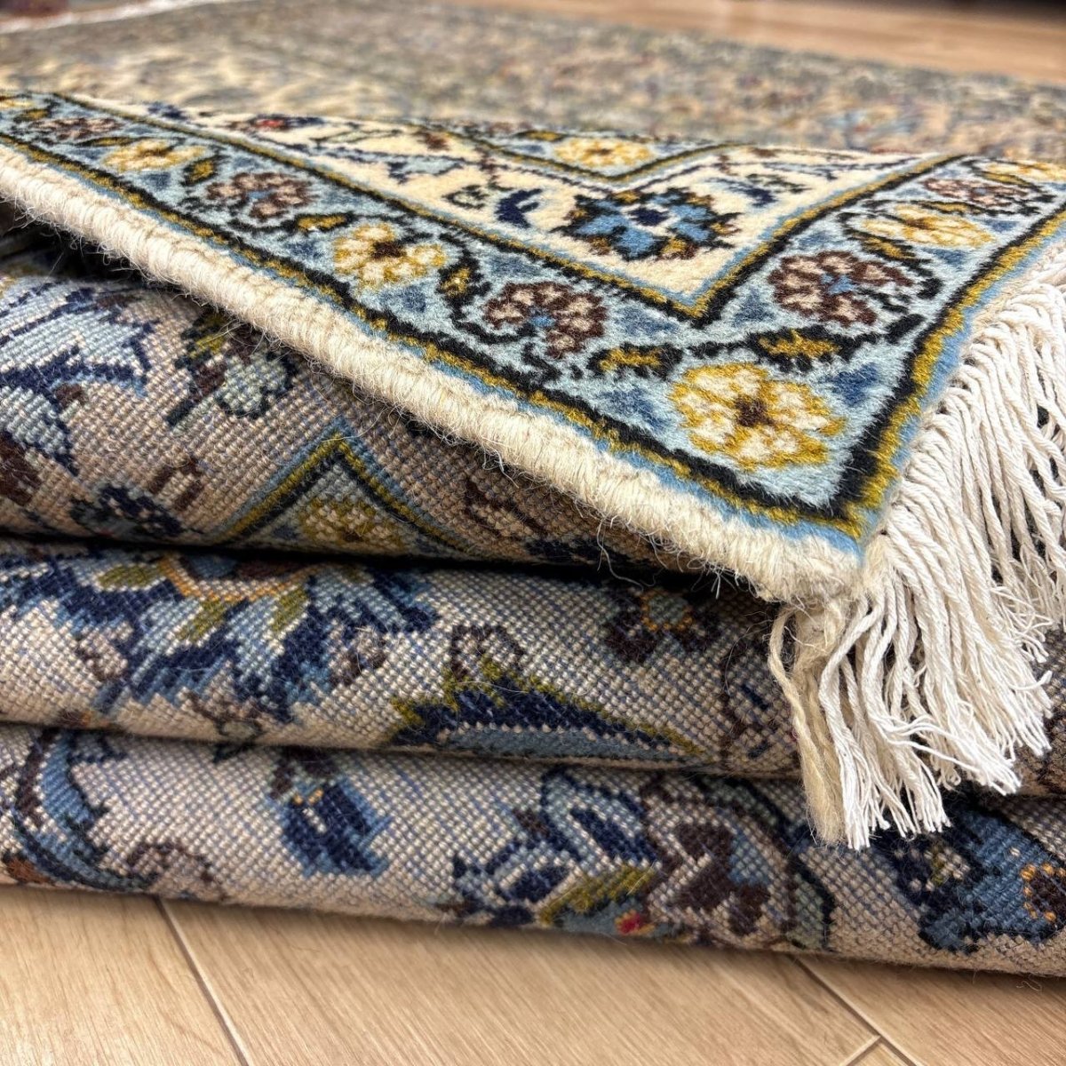 画像12: 美品 ペルシャ 絨毯 カシャーン リビング ダイニング 大判 8.3m 9畳 3人掛けソファ サイズ  343 x 242 cm 肉厚 ウール 手織り トライバル ラグ 天然 敷物 マット カーペット メダリオン ヴィンテージ ビンテージ MA479-A718-343242Z050 (12)