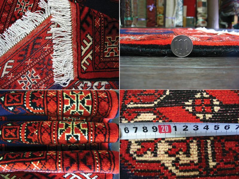 トルクメン ペルシャ 絨毯 アクセント サイズ 125 × 78 202 トライバル ラグ 天然 ウール 敷物 マット カーペット 赤 ネイビー