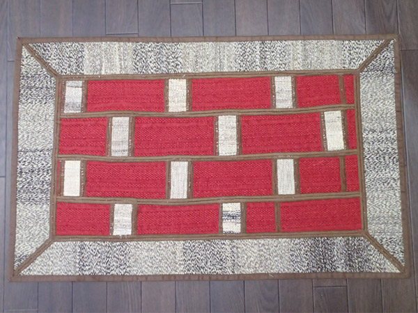 ペルシャ キリム ジャジム パッチワーク ラグ 玄関 マット サイズ 89 x 55 cm 1803 平織り 天然 ウール 絨毯 敷物 カーペット 茶  クリーム 赤