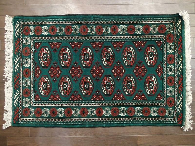 新品 トルクメン ペルシャ 絨毯 アクセント サイズ 122 × 78 cm 187 トライバル ラグ 天然 ウール 敷物 マット カーペット 赤 緑