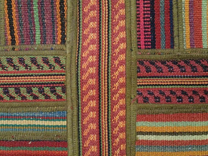 ペルシャ キリム ジャジム パッチワーク ラグ 縦1.2m アクセント サイズ 123 x 85 cm No.5485 平織り 天然 ウール 絨毯  敷物 マット カーペット 茶 赤 黄 カラフル マルチカラー 縞 模様 n-5485-123085sa08