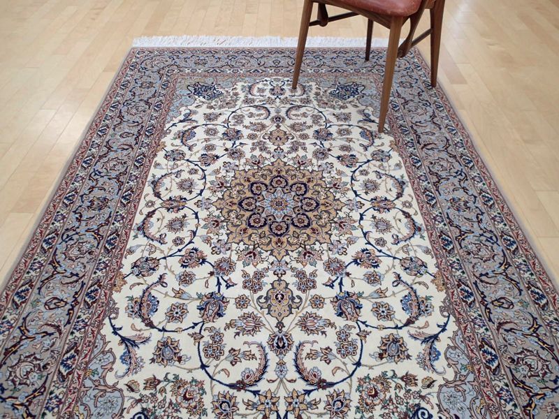 40700円 98％以上節約 イラン ペルシャ絨毯 イスファハン産 玄関マット Size:105cmx75cm