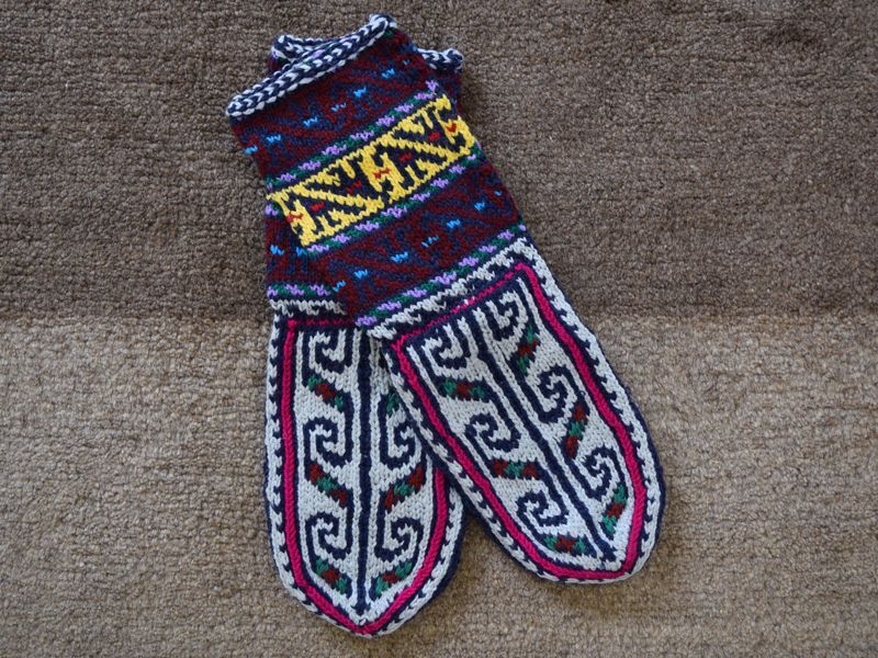 画像1: 新品 イラン製 アクリル混ウール ミドル 24-25 cm 手編み靴下 ニットルームソックス Long Knit Room Socks n-am2425-21h4a5 (1)