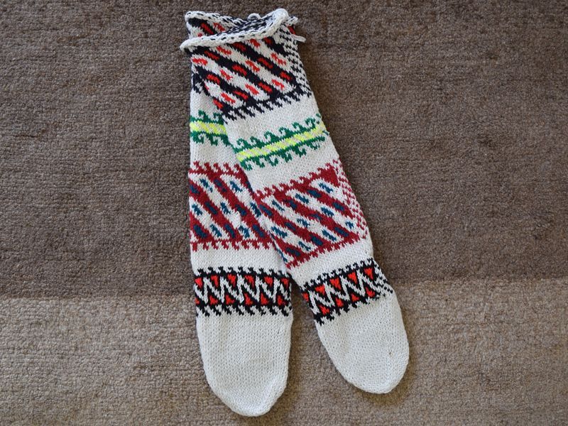 画像1: 新品 イラン製 アクリル混ウール ロング 23-24 cm 手編み靴下 ニットルームソックス Long Knit Room Socks n-al2324-50h5a7 (1)
