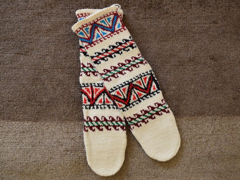 画像1: 新品 イラン製 アクリル混ウール ロング 23-24 cm 手編み靴下 ニットルームソックス Long Knit Room Socks n-al2324-51h5a7 (1)